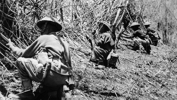 Soldados Gurkhas del BIA durante la Campaña de Birmania