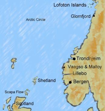 Mapa general de la costa noruega