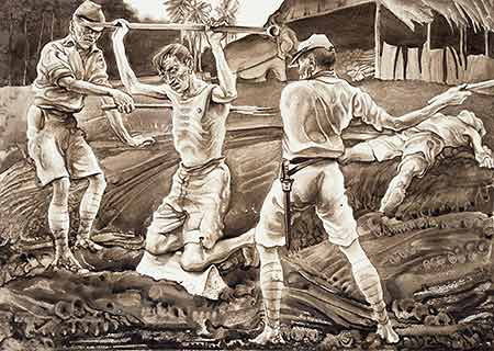 Algunos prisioneros aliados dejaron testimonio con sus dibujos del trato recibido en los campos vigilados por el Kenpeitai