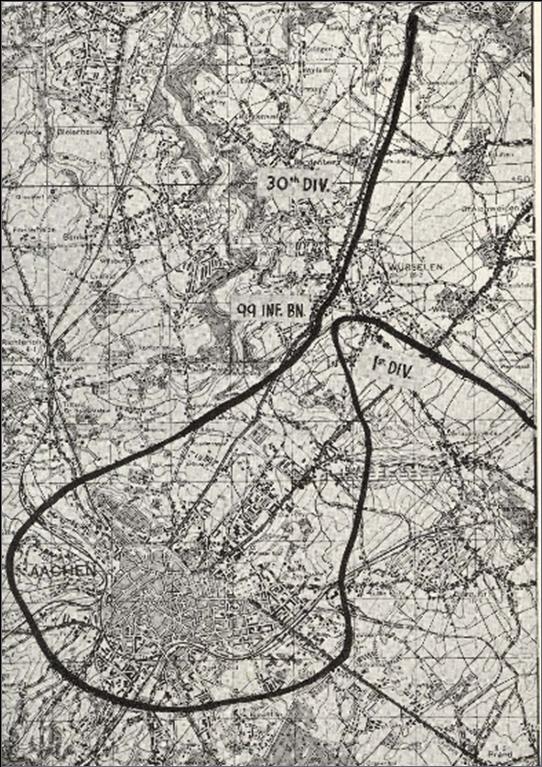 Mapa de la Batalla de Aachen, Sector de Wurselen