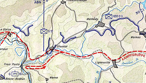 Mapa del Sector Malmedy - Stavelot durante la Batalla de las Ardenas