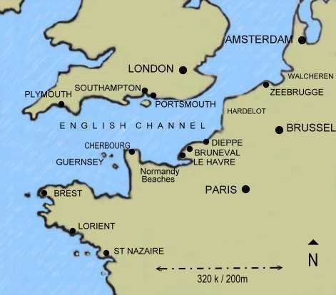 Mapa del Canal de la Mancha donde se encontraba la zona de operaciones