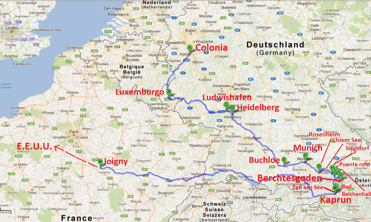 De Colonia a Ludwigshafen el viaje se realizó en tren