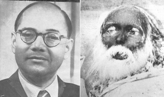 Fotografía de Chandra Bose junto con Gumnami Baba, sobre cuyo cadáver se practicaron pruebas de ADN para descartar que fuera Bose