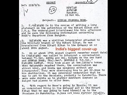 Informe que cita al Teniente Coronel Bhonsle y al Mariscal Terauchi en una conversación sobre planes para enviar a Chandra Bose a Manchuria