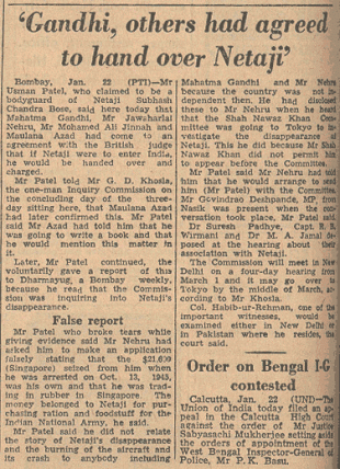 Ghandi y otros, habían acordado entregar a Bose. Noticia durante la Comisión Khosla