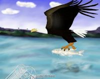 bald eagle catching a fish painting