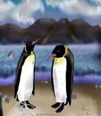King penguins on the beach painting