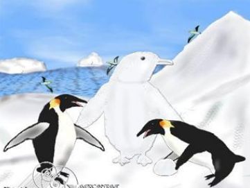 penguins building a snow penguin painting