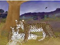 African leopards resting in the savanna painting