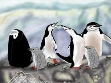 chinstrap penguin family painting