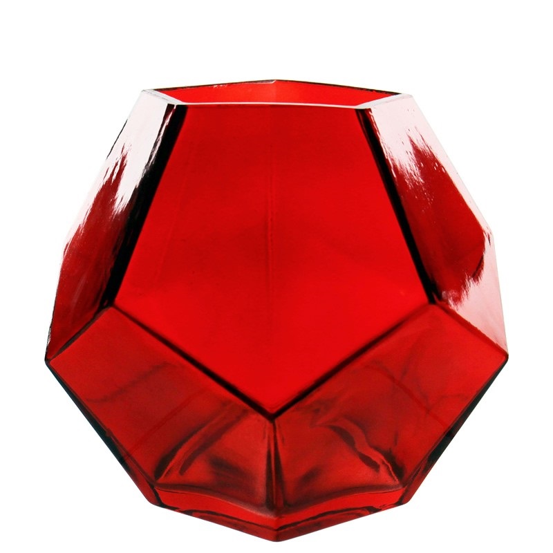 Made of hand crafted glass and then hand painted with a bold crimson color