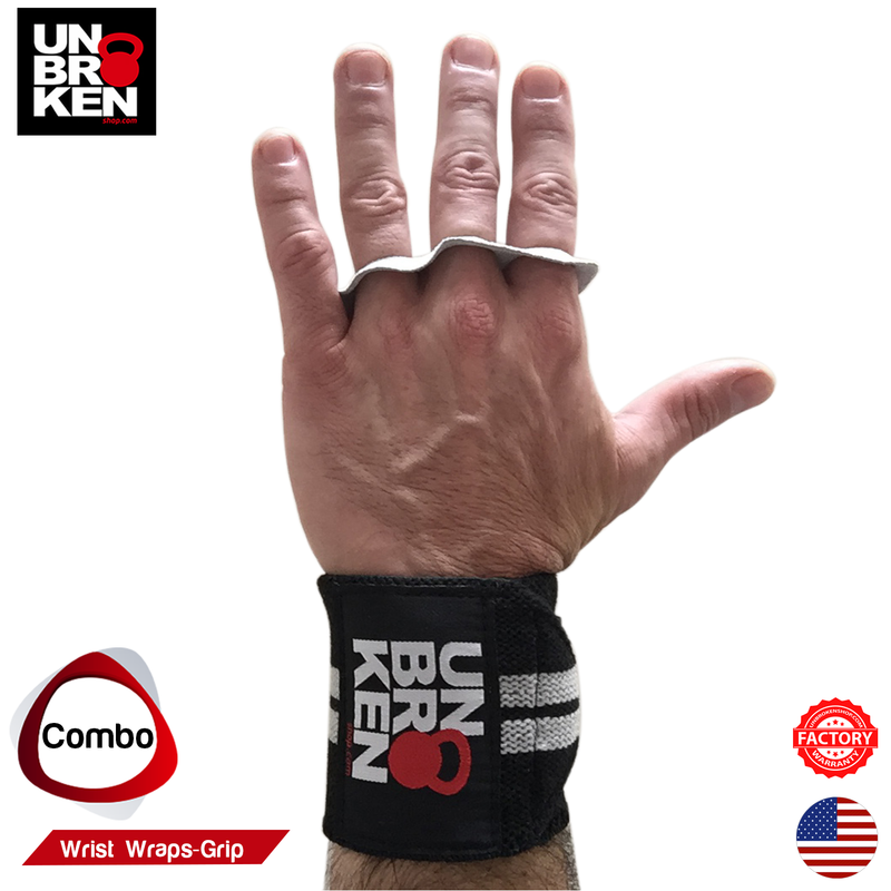 L/XL Crossfit Gloves Hand Grip wrist wraps 2 in1 leather palm protector WOD S/M 