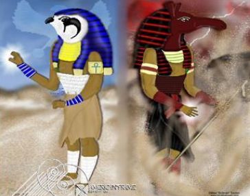 Egyptian gods Set & Horus duality painting