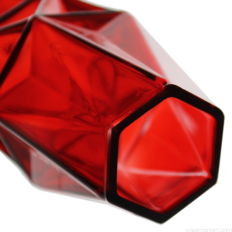 ROSEBUD: Our smaller version of the Argyle Red Vase has a 2.25 inch wide hexagon opening