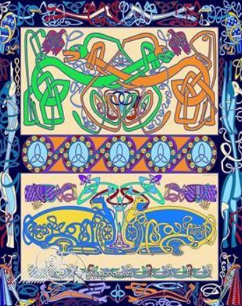 Celtic dogs,cats and birds knot painting