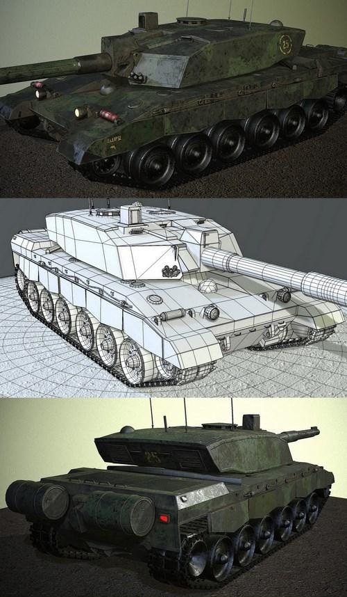 Tank Challenger 2 Dark Camo 3 D Model