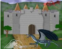 dragon attacking medieval castle painting