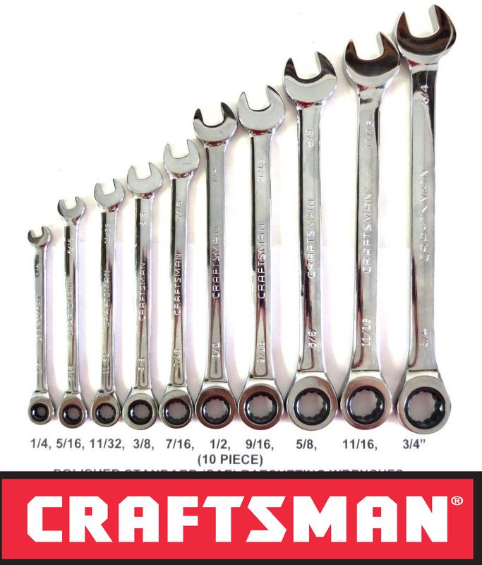 Inch Craftsman 8 Piece SAE Full Polish Ratcheting Wrench Set 5//16-3//4