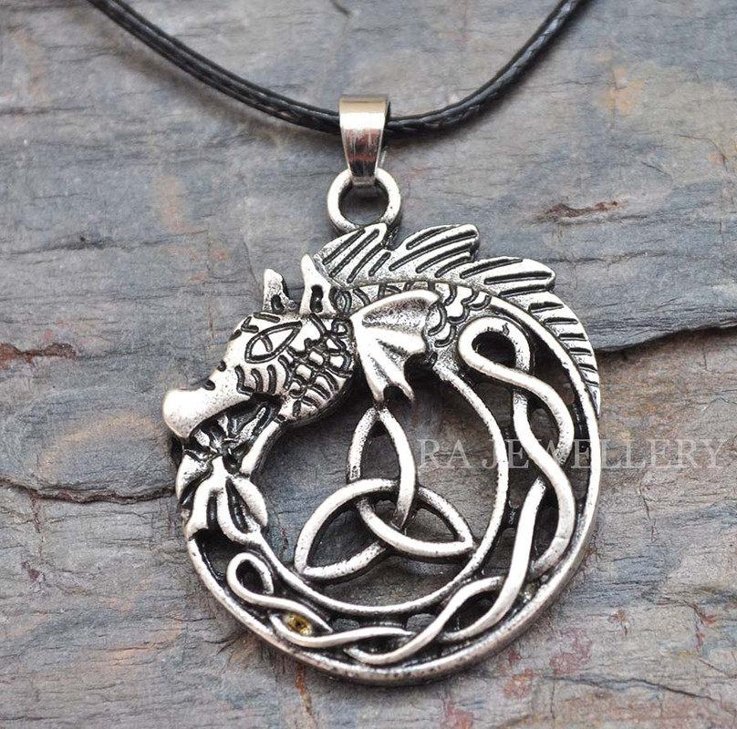 Plata Antigua PLT Dragón en 4 Celta Triquetra Colgante Collar Viking Norse