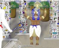 Egyptian god Horus creating the ankh in temple painting