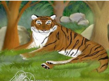 big cat tiger resting in the forest painting