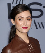 emmy_rossum_tight_shiny_brown_leather_dress_2015