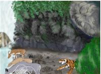 tiger stalking prey at waterfall painting