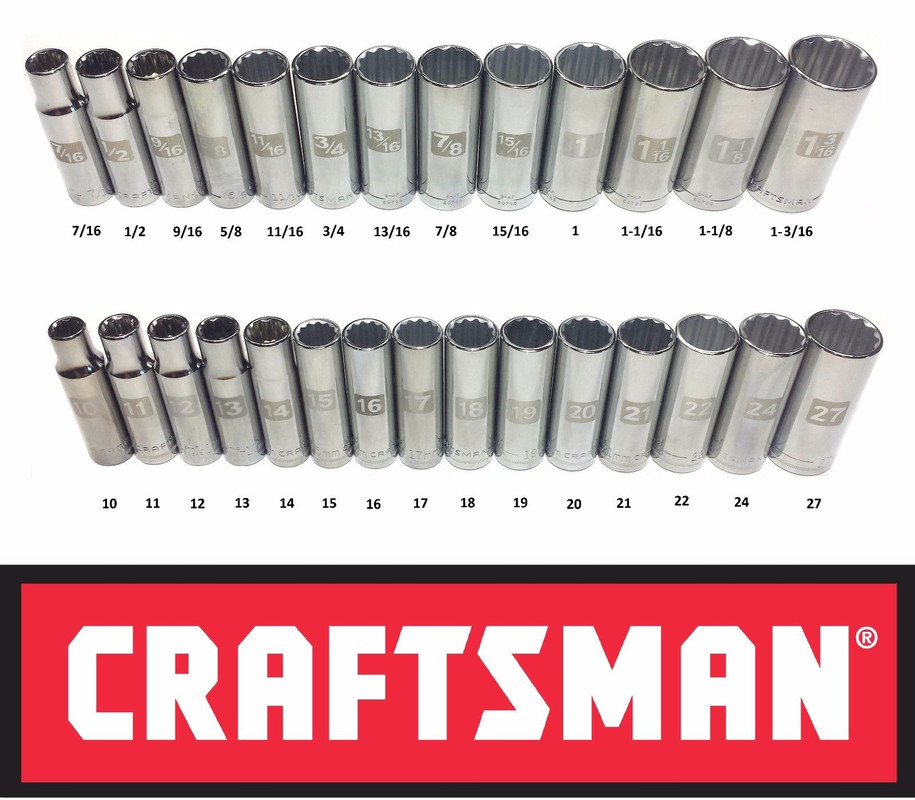 INCH Craftsman 1/2 inch Drive SAE Easy Read dual marked 6 point Deep ...