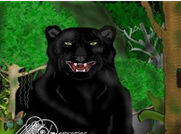 black panther in the forest painting