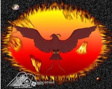 Phoenix fire bird in front of the sun painting