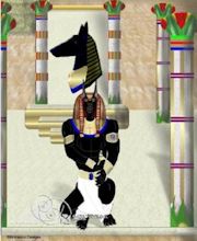 Egyptian god Anubis in his temple painting