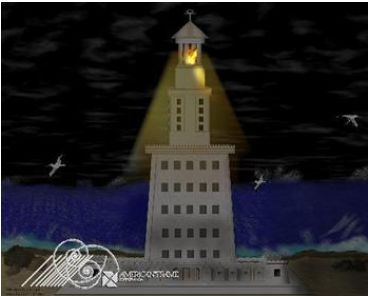 Lighthouse of Alexandria burning brightly at night painting