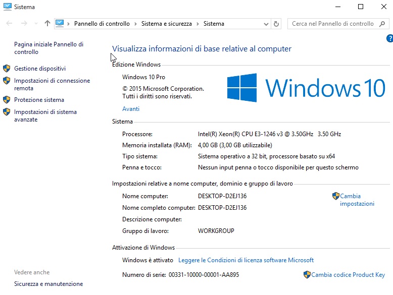 Microsoft Windows 10 Professional Build 10240 RTM Candidate - Ita