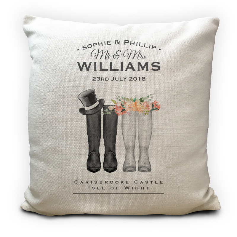Personalised Wedding Cushion Cover Welly Wellington Boots Personalised Wedding Wellies Wellington Boots Anniversary Cushion Cover Gift16