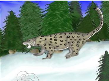 snow leopard chasing prey painting